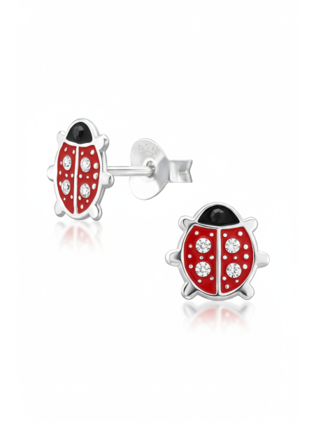 Kinder-Ohrstecker Marienkäfer aus Sterling Silber mit Kristall und Epoxidharz