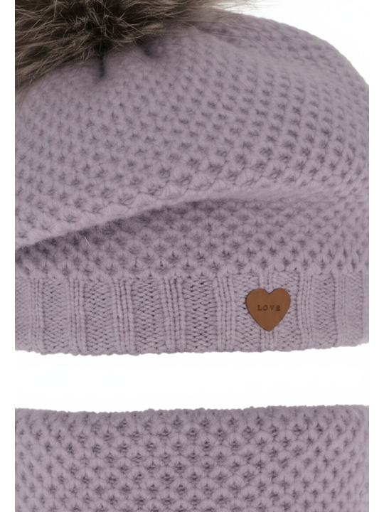 Winterset für Mädchen: rosa Mütze und Schlauchschal mit Pompon Francesca