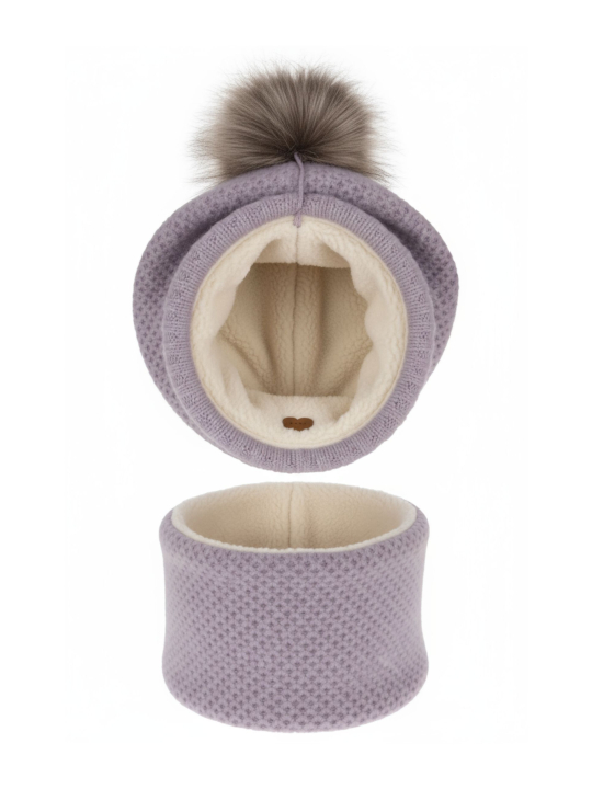 Winterset für Mädchen: rosa Mütze und Schlauchschal mit Pompon Francesca