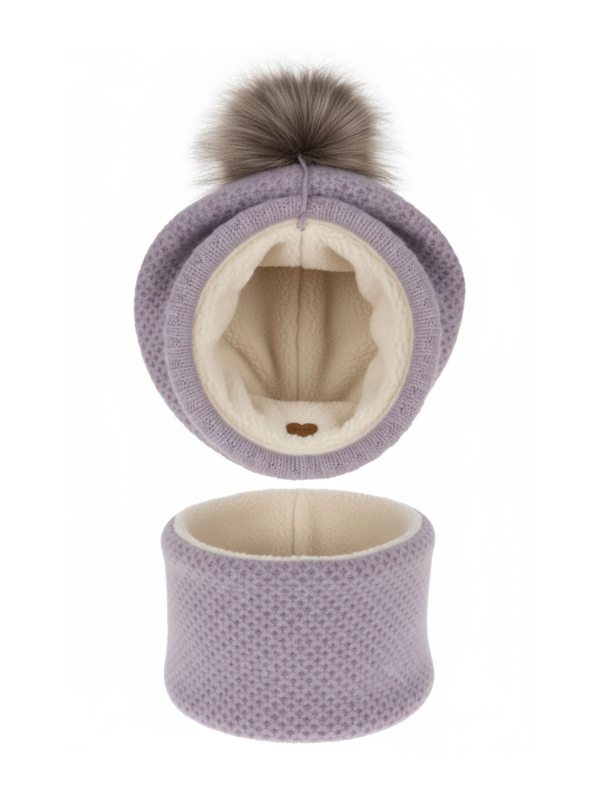 Ensemble d’hiver pour fille : bonnet rose et écharpe tube avec pompon Francesca