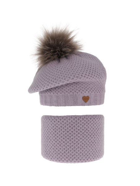Girl's winter set: pink hat and tube scarf with pompom Francesca