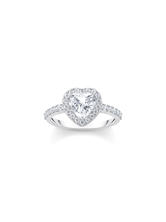 Ring White Halo Heart Shaped Zirconia Silver