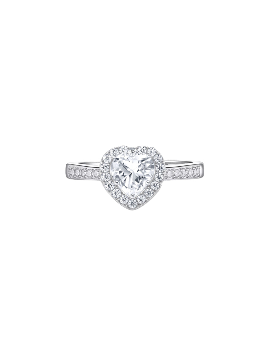 Ring White Halo Heart Shaped Zirconia Silver