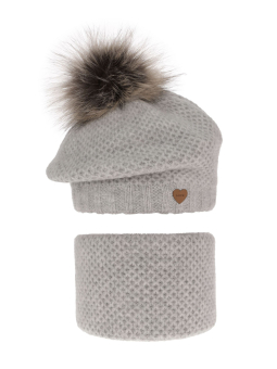 Winterset für Mädchen: rosa Mütze und Schlauchschal mit Pompon Francesca