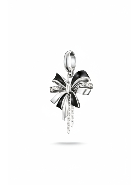 Charm-Anhänger Schwarze Schleife Connect Silber