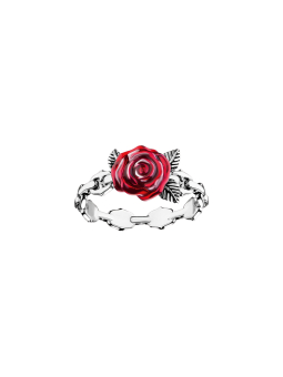 Silver Ring Roses Romance – Victorian Rose Design in Sterling Silver – Red