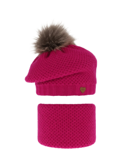 Winterset für Mädchen: rosa Mütze und Schlauchschal mit Pompon Francesca