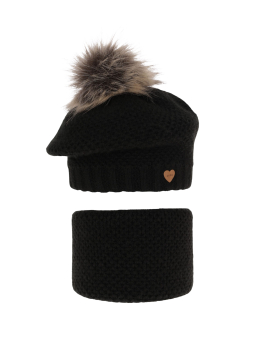 Girl's winter set: pink hat and tube scarf with pompom Francesca