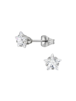 6 mm Ster Oorstekers van Roestvrij Staal met Zirkonia – Zilver
