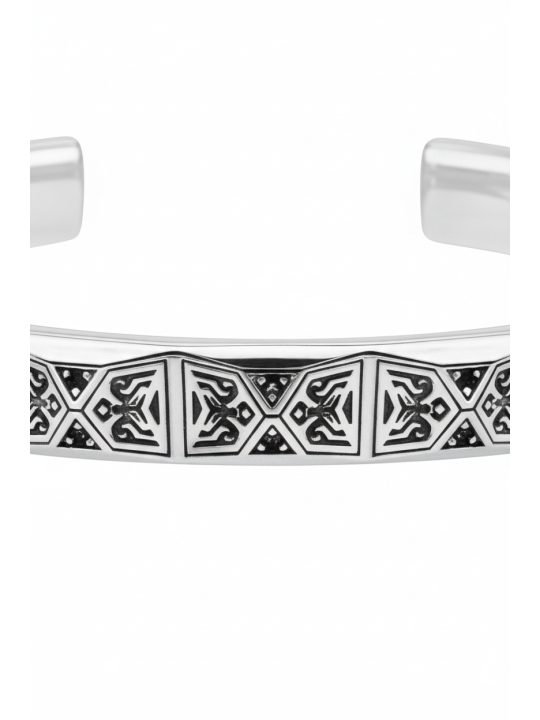 Bracelet jonc design facetté avec pierres noires argentées