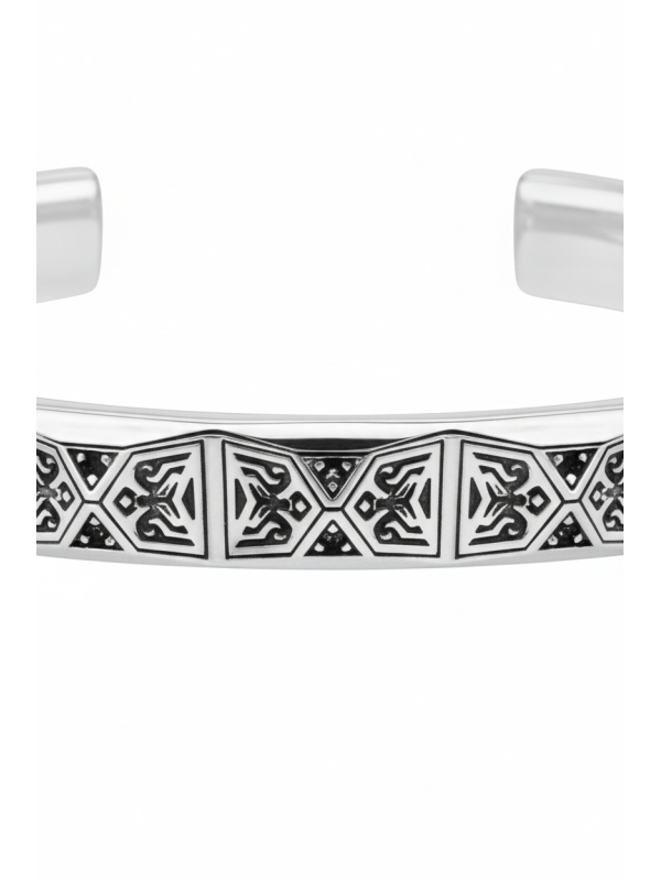 Bracelet jonc design facetté avec pierres noires argentées