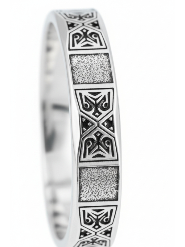 Bracelet jonc design facetté avec pierres noires argentées