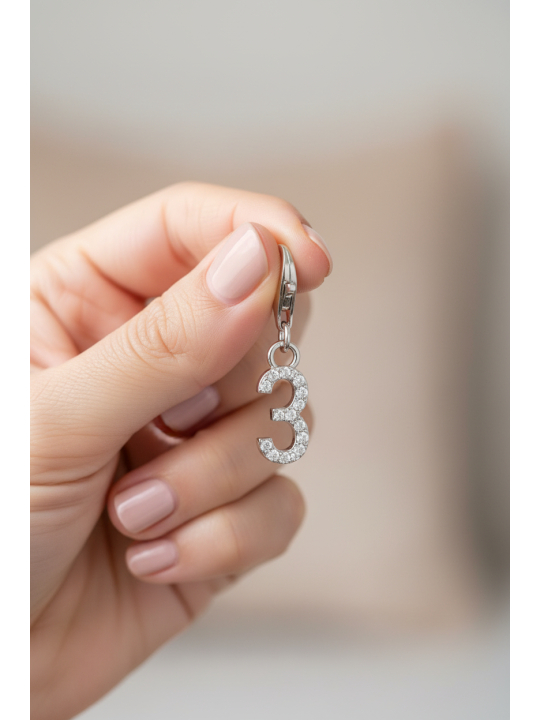 Charm-Anhänger Nummer "3" Zirkonia