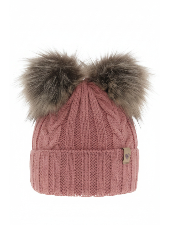 Ensemble d’Hiver pour Fille – Bonnet et Tour de Cou Rose avec Deux Pompons Amala