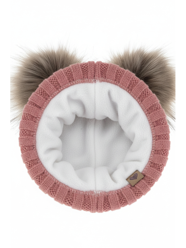 Ensemble d’Hiver pour Fille – Bonnet et Tour de Cou Rose avec Deux Pompons Amala