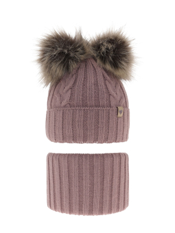 Ensemble d’Hiver pour Fille – Bonnet et Tour de Cou Rose avec Deux Pompons Amala