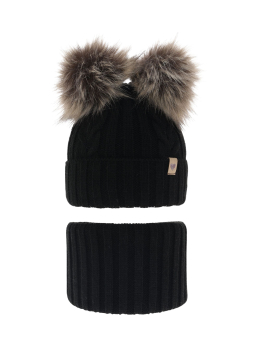Ensemble d’Hiver pour Fille – Bonnet et Tour de Cou Rose avec Deux Pompons Amala
