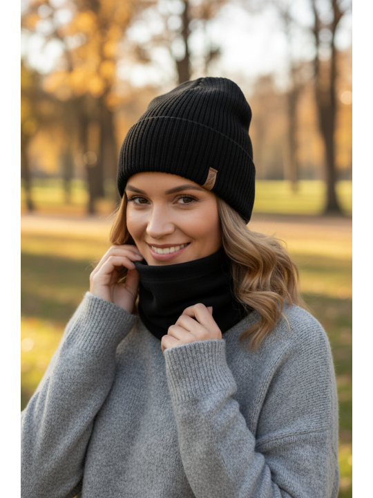 Ensemble d’Hiver Femme – Bonnet et Écharpe, Noir Fena