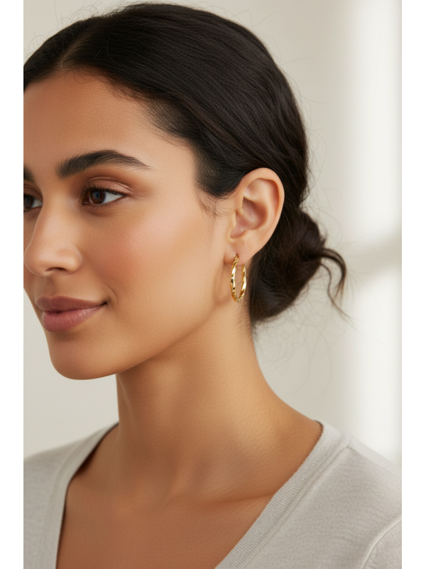 Curved Wire Stainless Steel Gold Color Hoops with French Lock