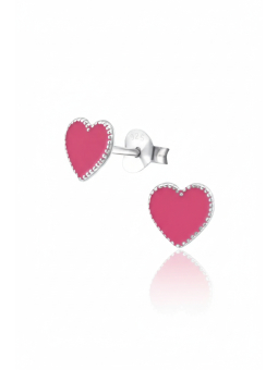Children’s Silver Heart Ear Studs with Epoxy – Rose