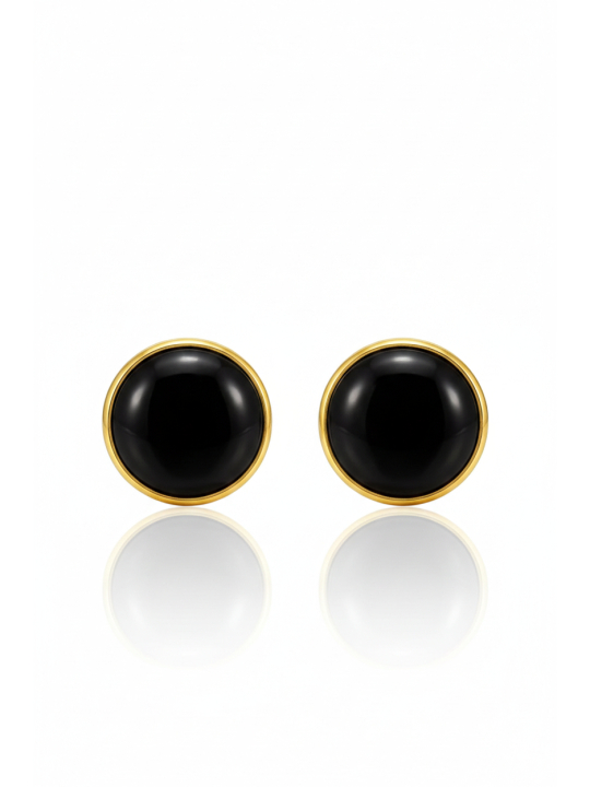 Maxte SES-1462-GD Round Gold Color Ear Studs with Black… | Diademita
