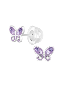 Clous d’Oreilles Papillon en Argent Sterling avec Cristal – Violet