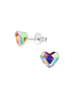 Ohrstecker aus Sterlingsilber für Kinder mit Regenbogen-Kristallherz – Silver
