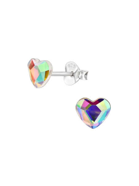 Ohrstecker aus Sterlingsilber für Kinder mit Regenbogen-Kristallherz