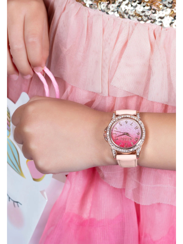 TK0176 Tikkers Montre Enfant Paillettes Bracelet Cuir Rose | Diademita