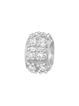 Silver Round Bead With Cubic Zirconia Charm – Silver