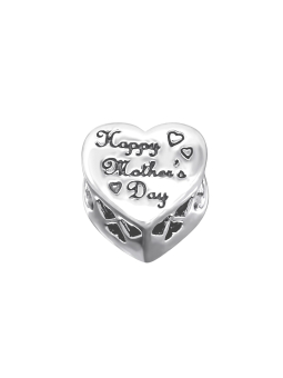 Heart Happy Mothers Day Sterling Silver Bead With Crystal Perle – Silver