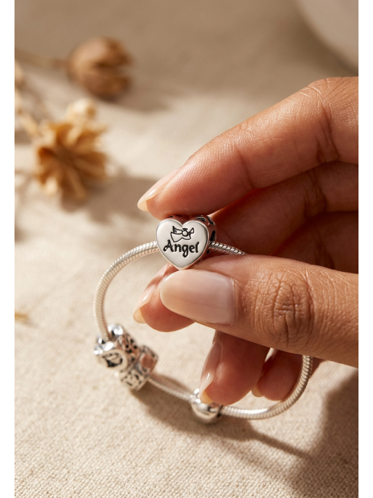 Maxte BD-JB4759-OX Silver Heart Angel Bead Charm | Diademita