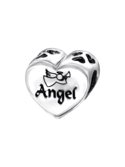 Silver Heart Angel Bead Charm – Silver