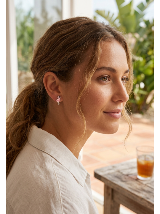 Maxte ES-APS1930-N2 Childrens Silver Flamingo Ear Studs… | Diademita
