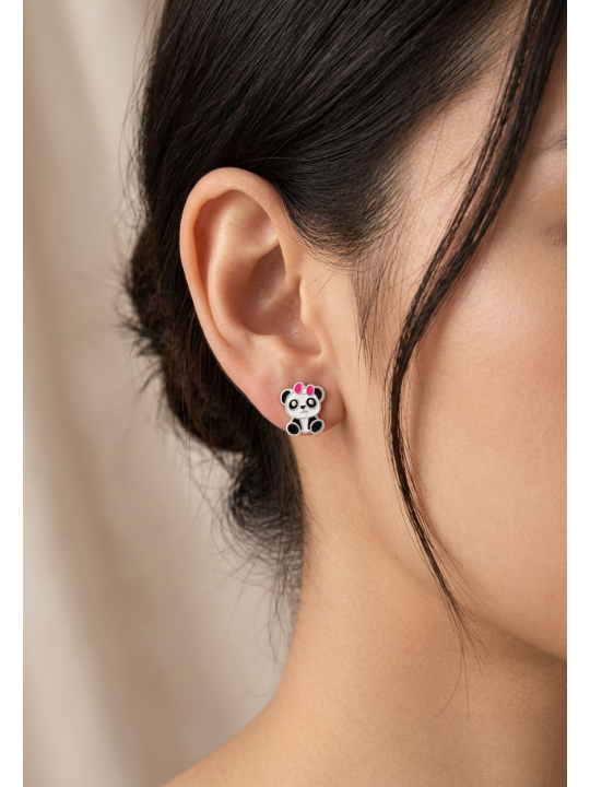 Maxte ES-APS1766-N2 Childrens Silver Panda Ear Studs… | Diademita