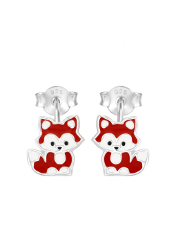 Childrens Silver Fox Ear Studs With Epoxy Boucles D Oreilles – Rouge