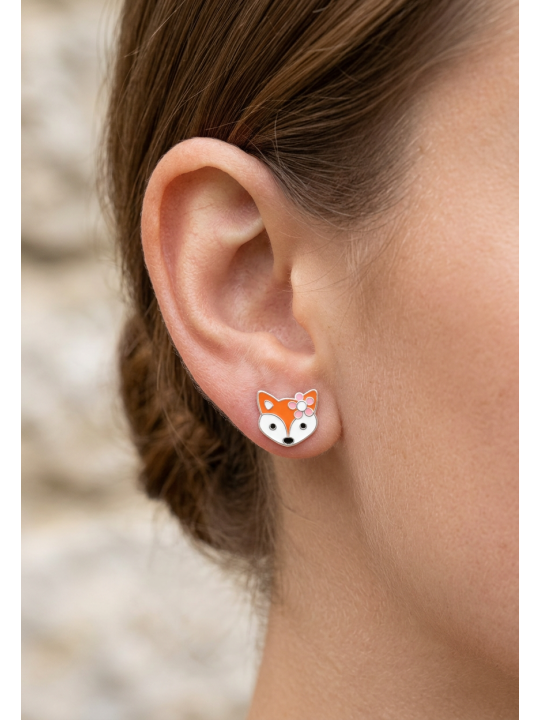 Maxte ES-APS4134-N2 Childrens Silver Fox Ear Studs With… | Diademita