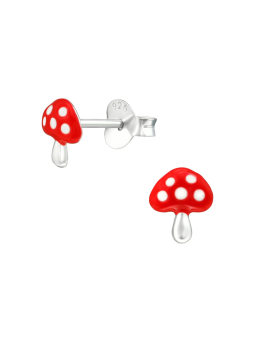 Childrens Silver Mushroom Ear Studs With Epoxy Boucles D Oreilles – Rouge