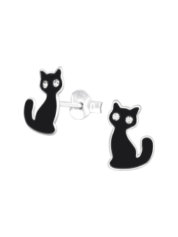 Childrens Silver Fox Ear Studs With Epoxy Boucles D Oreilles – Noir