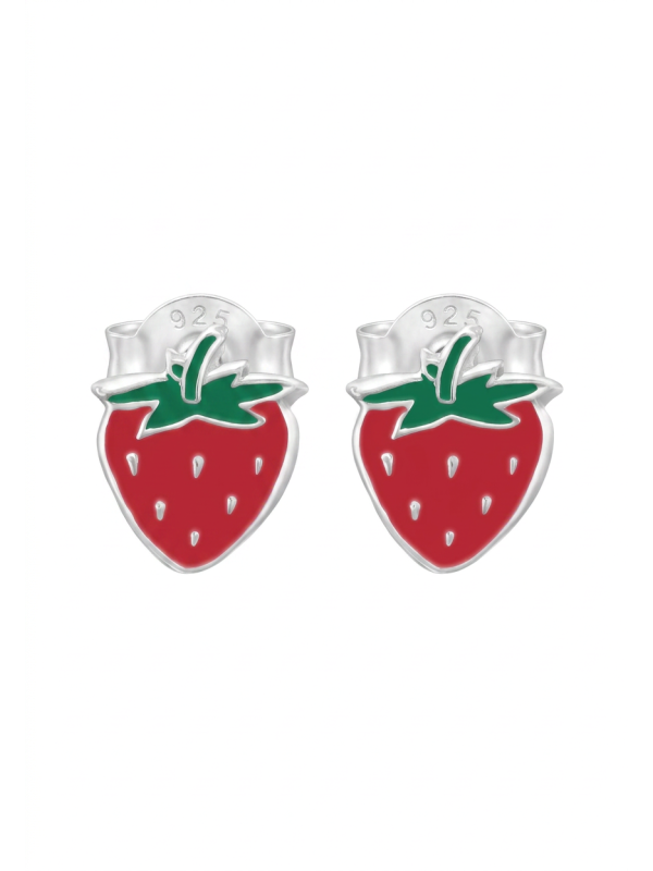Maxte ES-APS1632-N2 Childrens Silver Strawberry Ear Studs | Diademita