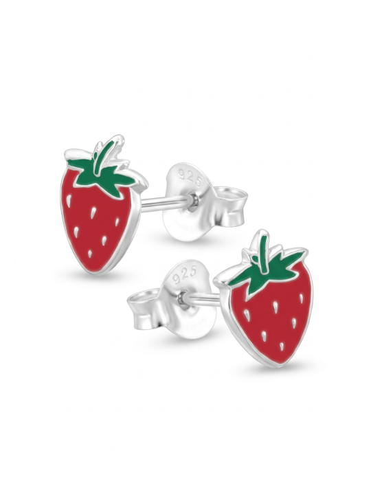 Maxte ES-APS1632-N2 Childrens Silver Strawberry Ear Studs | Diademita