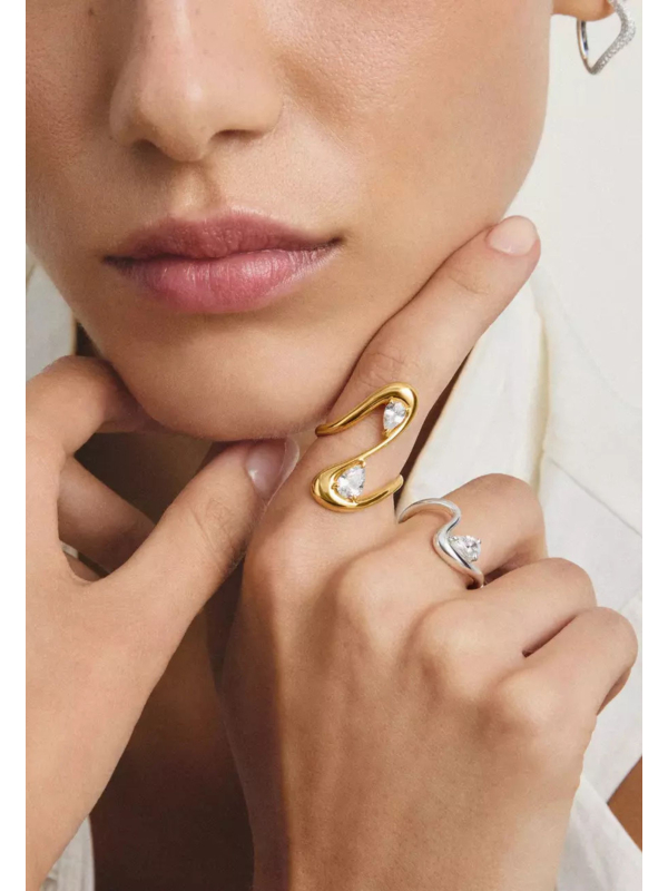 Thomas Sabo TR2545-M01-14 Gold-Plated Wave Ring with… | Diademita