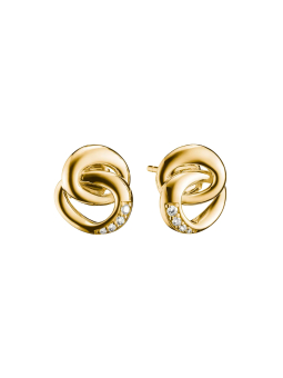 Boucles d'Oreilles Puces Plaquées Or avec Anneaux Entrelacés & Zircons – Gold