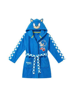 Peignoir Coral Fleece à Capuche avec Motif Sonic – Bleu
