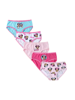 Lot de 5 Culottes en Coton avec Motif Minnie et Pochette – Multicolor