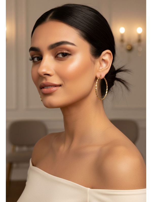 Maxte SEG-1623-GD Goldfarbene Gedrehte Edelstahl-Creolen | Diademita