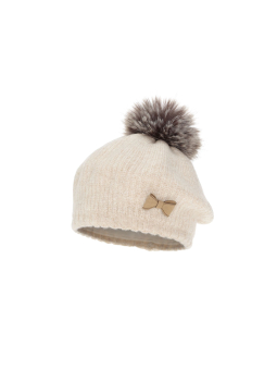 Mädchen Winterset Genua – Baskenmütze mit Bommel und Schlauchschal – Cremeweiß