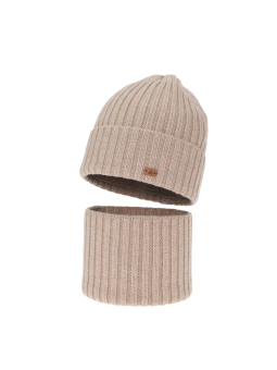 Ensemble d'hiver pour garçon Umberto en laine mérinos – Bonnet et tour de cou – Beige