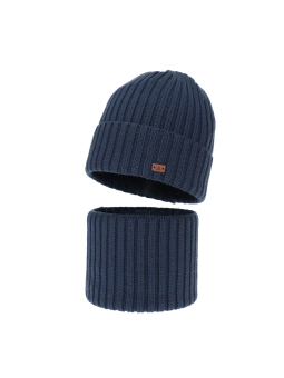 Ensemble d'hiver pour garçon Umberto en laine mérinos – Bonnet et tour de cou – Dark blue