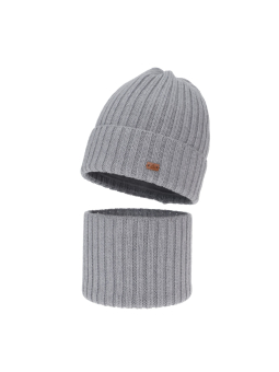 Jungen Winterset Umberto aus Merinowolle – Mütze und Schlauchschal – Grau